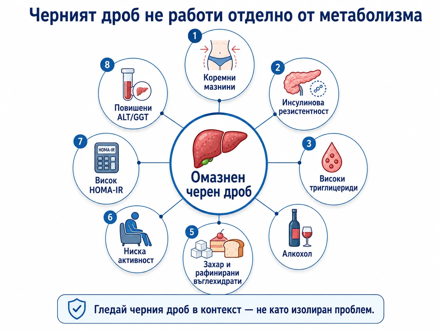 Диаграма показваща проблемите свързани с омазнен черен дроб
