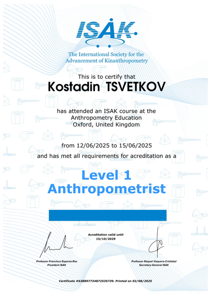 Сертификат ISAK Level 1